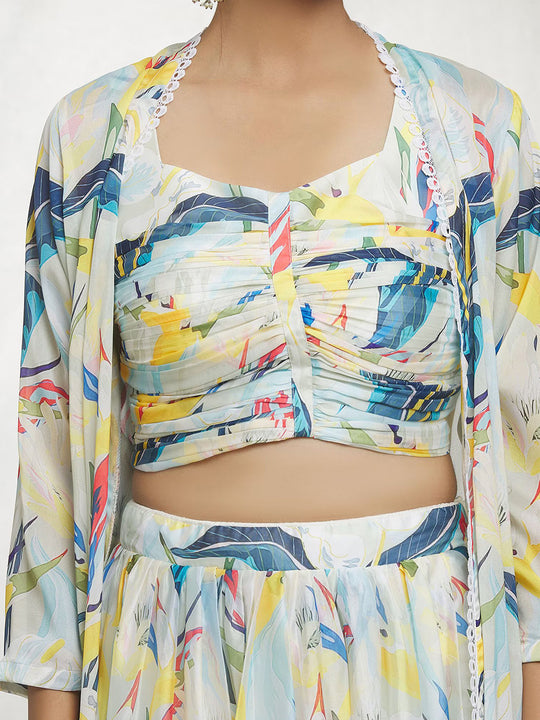 Off white Georgette Lehenga Choli with Shrug