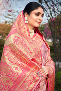 Pink Stain Silk Saree With Blouse Piece