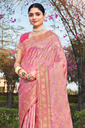 Pink Stain Silk Saree With Blouse Piece