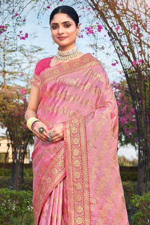 Pink Stain Silk Saree With Blouse Piece