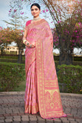 Pink Stain Silk Saree With Blouse Piece