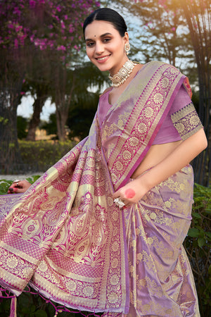 Purple Stain Silk Saree With Blouse Piece