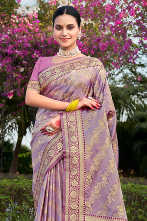 Purple Stain Silk Saree With Blouse Piece