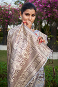 Grey Stain Silk Saree With Blouse Piece