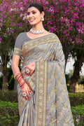 Grey Stain Silk Saree With Blouse Piece