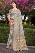 Grey Stain Silk Saree With Blouse Piece