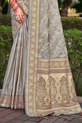 Grey Stain Silk Saree With Blouse Piece