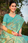 Green Stain Silk Saree With Blouse Piece