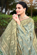 Green Stain Silk Saree With Blouse Piece