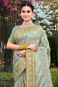 Green Stain Silk Saree With Blouse Piece