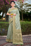 Green Stain Silk Saree With Blouse Piece