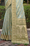 Green Stain Silk Saree With Blouse Piece