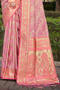 Pink Stain Silk Saree With Blouse Piece