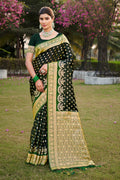 Green Stain Silk Saree With Blouse Piece