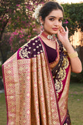 Purple Stain Silk Saree With Blouse Piece