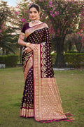 Purple Stain Silk Saree With Blouse Piece