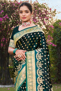 Sea Green Stain Silk Saree With Blouse Piece