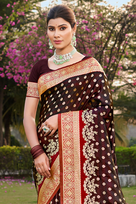 Brown Stain Silk Saree With Blouse Piece