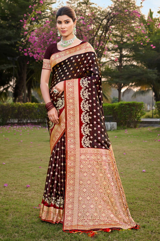 Brown Stain Silk Saree With Blouse Piece