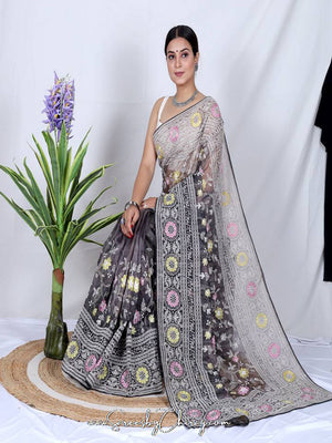 Grey Organza Saree With Blouse Piece