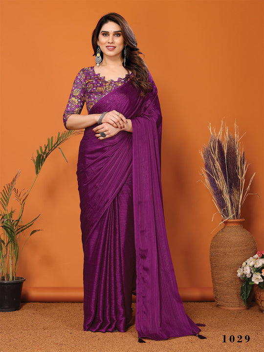 Magenta Polyester Zari Saree With Blouse Piece
