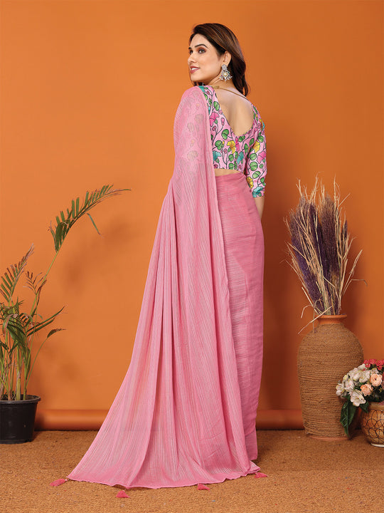 Rose Polyester Zari Saree With Blouse Piece