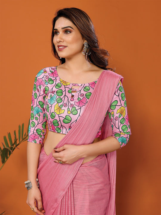 Rose Polyester Zari Saree With Blouse Piece
