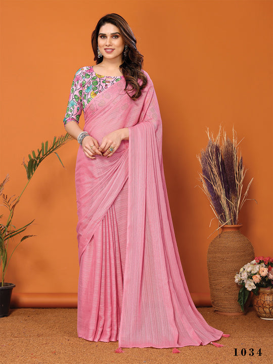 Rose Polyester Zari Saree With Blouse Piece