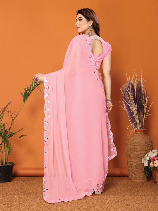 Light Pink Georgette Saree With Blouse Piece