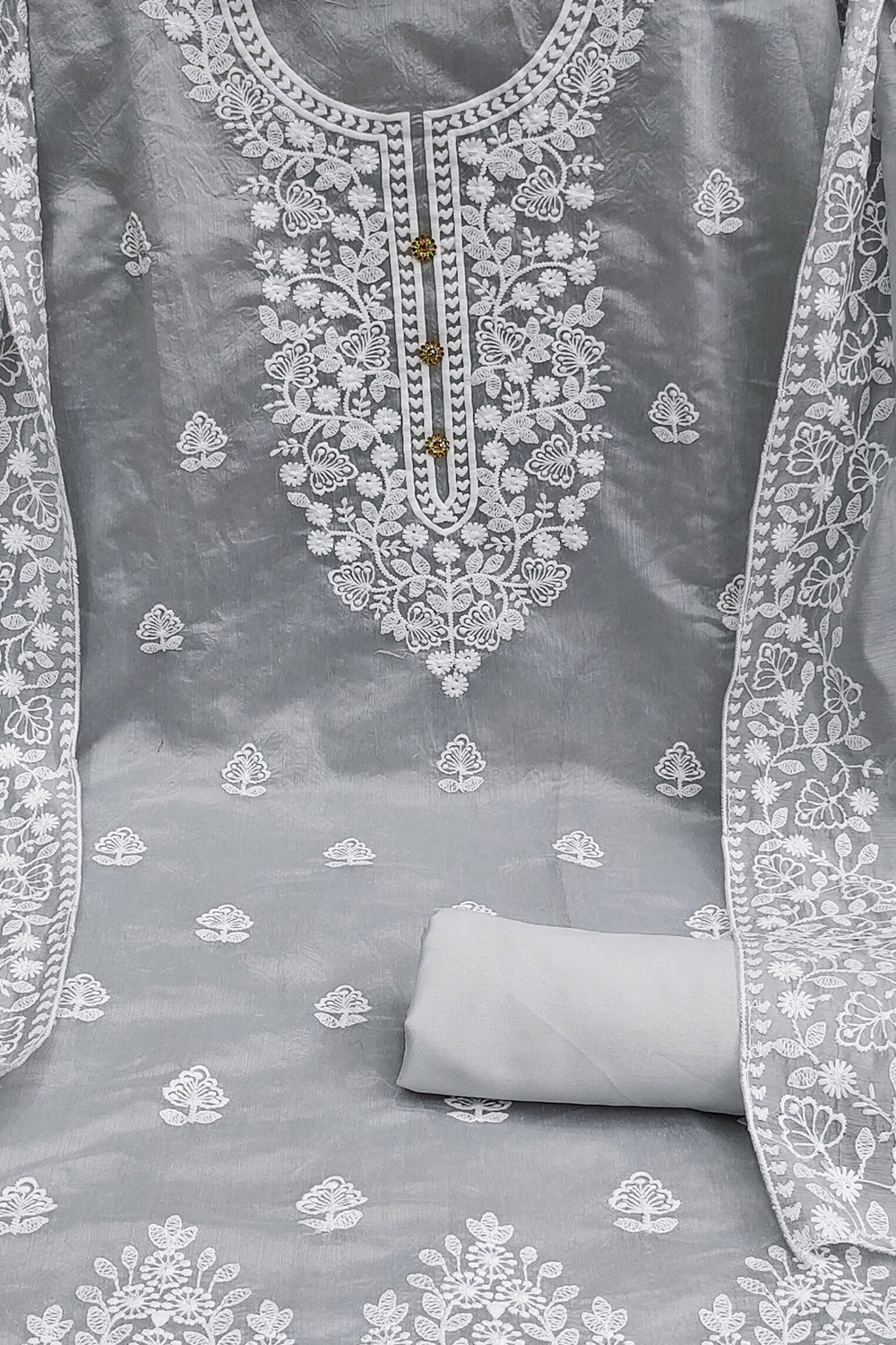 Coin Grey Chanderi Cotton Dress Material- Unstitched
