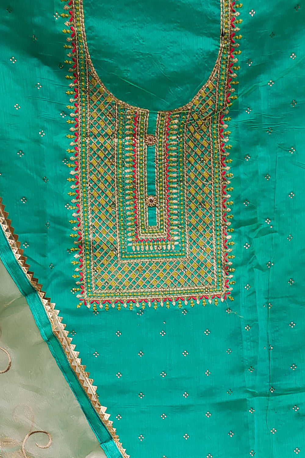 Sea Green Modal Chanderi Dress Material- Unstitched
