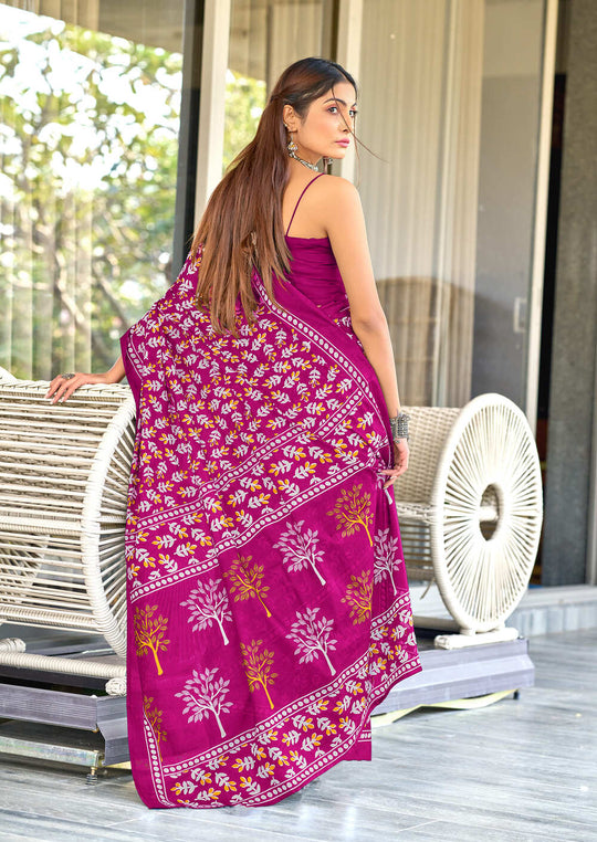 Pink Pure Cotton Hand Block Print Sarees Saree With Blouse Piece