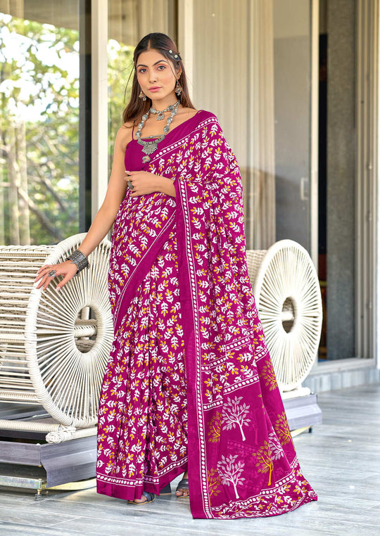 Pink Pure Cotton Hand Block Print Sarees Saree With Blouse Piece