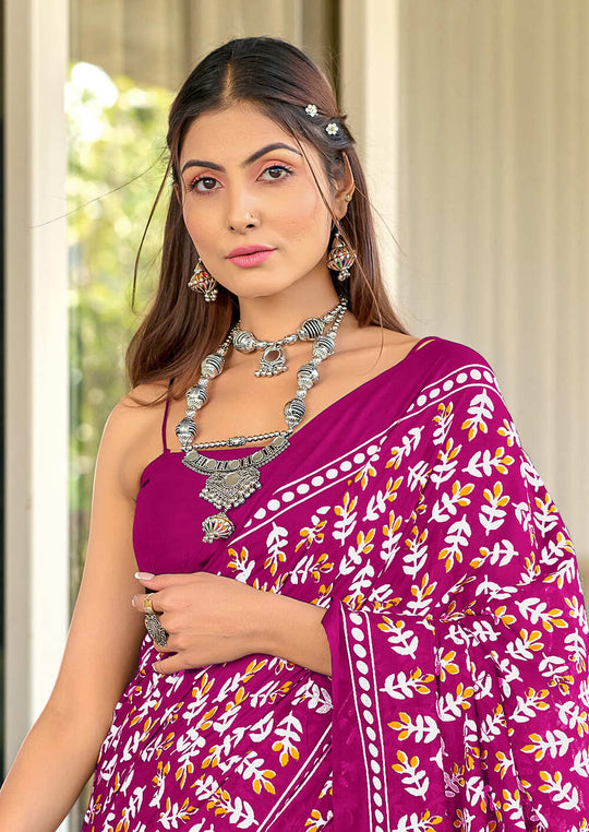Pink Pure Cotton Hand Block Print Sarees Saree With Blouse Piece