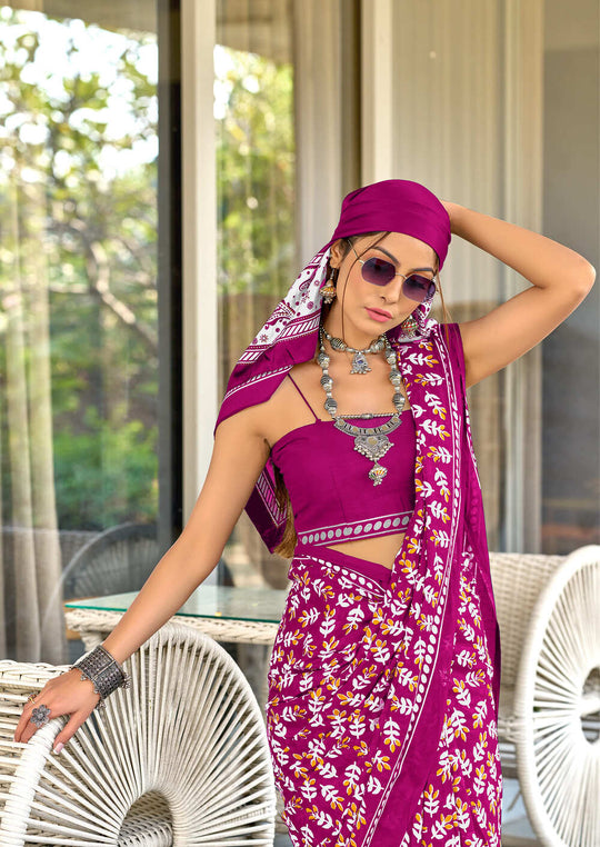 Pink Pure Cotton Hand Block Print Sarees Saree With Blouse Piece