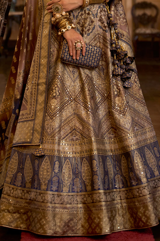 Multi Brown Silk Lehenga Choli