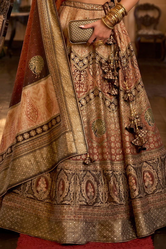 Dark Brown Silk Lehenga Choli