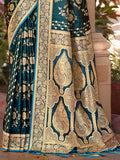 Navy Blue Satin Silk Saree With Blouse Piece
