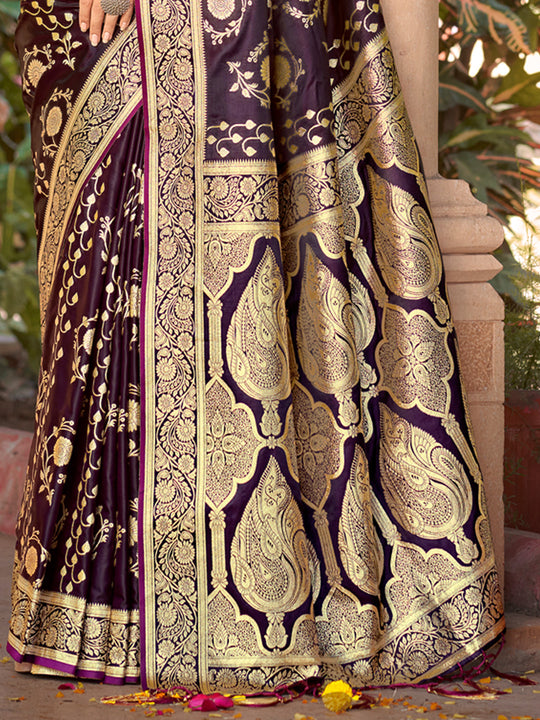 Purple Satin Silk Saree With Blouse Piece