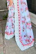Lime Green Georgette Saree with White Blouse Piece