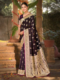 Dark Wine Satin Silk Saree With Blouse Piece