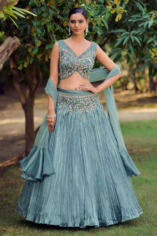 Sky Blue Fancy Silk Lehenga Set