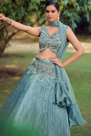 Sky Blue Fancy Silk Lehenga Set