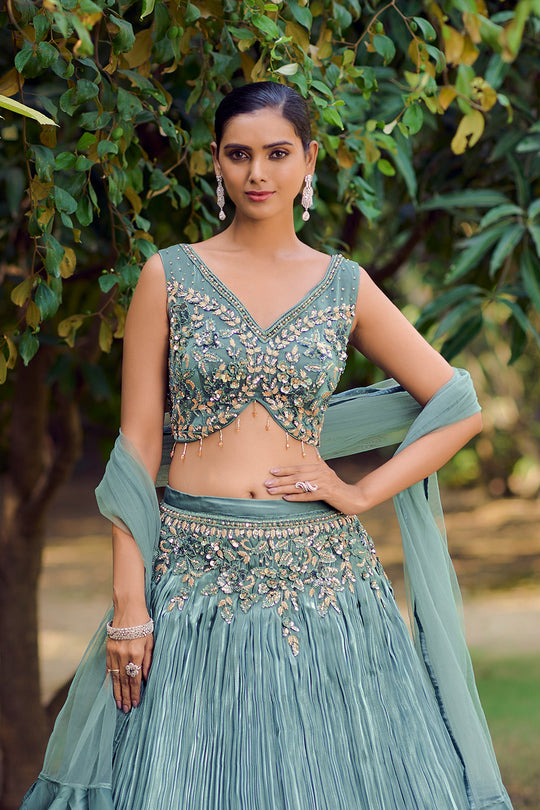 Sky Blue Fancy Silk Lehenga Set