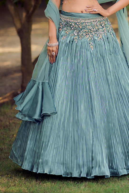 Sky Blue Fancy Silk Lehenga Set