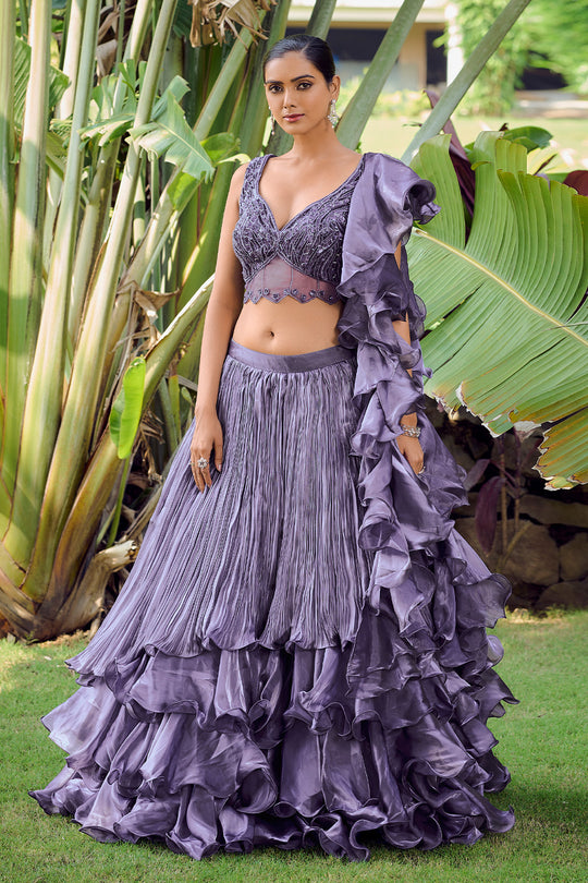 Blue Fancy Silk Lehenga Set