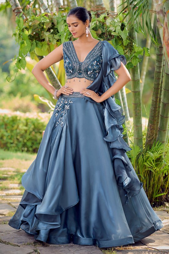 Blue Fancy Silk Lehenga Set