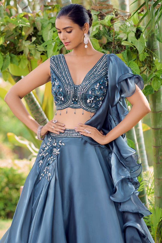 Blue Fancy Silk Lehenga Set