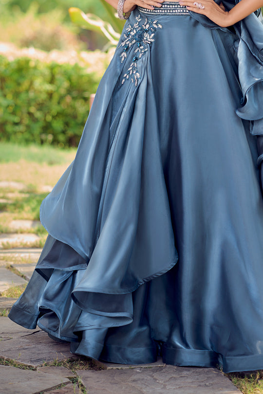 Blue Fancy Silk Lehenga Set