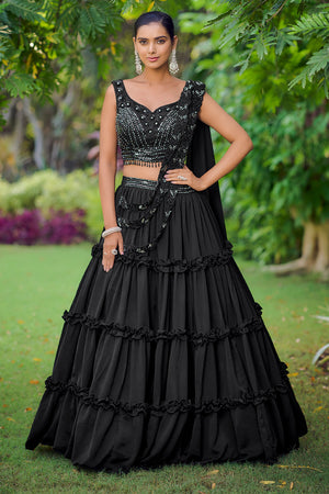 Black Fancy Silk Lehenga Set